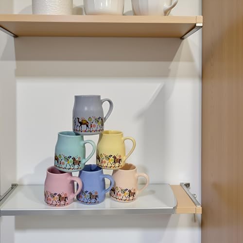 Purpledip Ceramic Mug Set Tribal Procession: Set of 6 Tea Coffee Cups, Multicolor (12539A) - Image 1