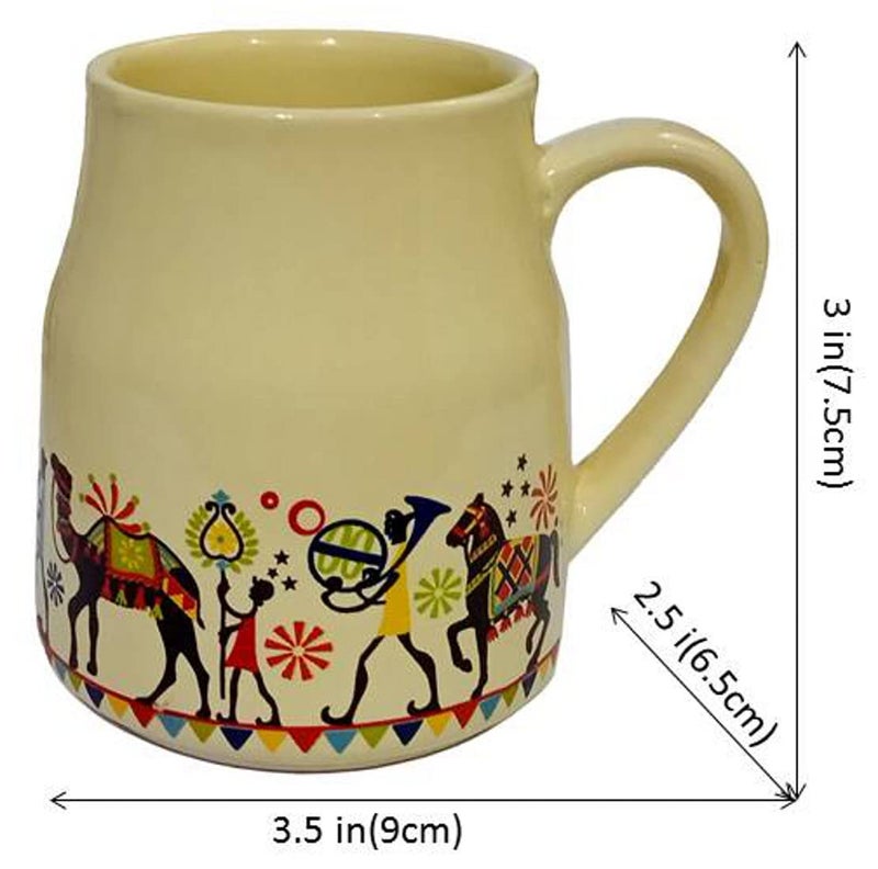 Purpledip Ceramic Mug Set Tribal Procession: Set of 6 Tea Coffee Cups, Multicolor (12539A) - Image 5