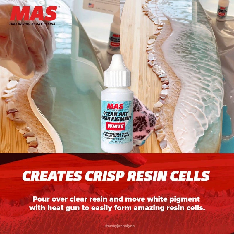 MAS Epoxies Ocean Art Resin Pigment, 1 Oz Bottle, Perfect for Creating Ocean Waves, White Pigment for Epoxy Water Effects on Countertops, Arts and Crafts, Jewelry, and Coasters Making - Image 4