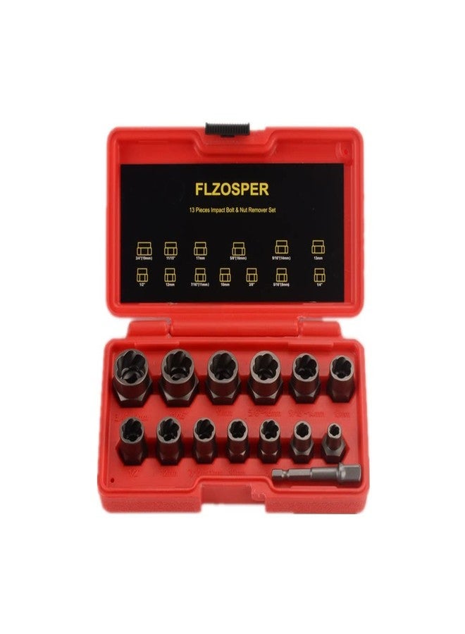 FLZOSPER 13+1 Pieces 3/8'' Drive Impact Bolt & Nut Remover Set, Stripped Lug Nut Remover, Nuts & Screws Bolt Extractor Socket Set for Removing Damaged, Frozen, Rusted, Rounded-Off Bolts - Image 1