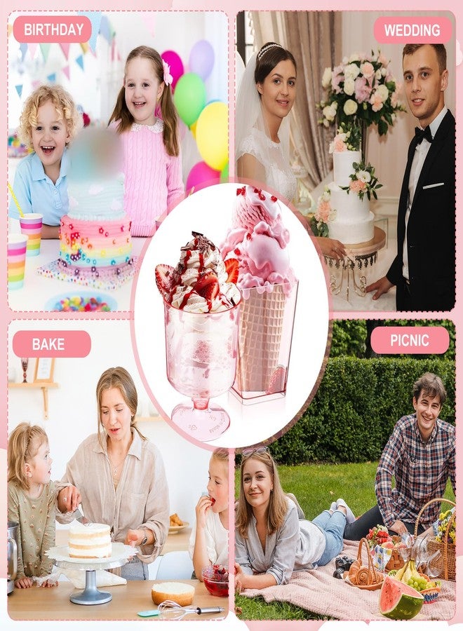 Funnymoom 100 Pack 2oz Pink Mini Dessert Cups with Spoons Small Clear Plastic Parfait Cup Square Appetizer Charcuterie Cups Round Goblet Shooters for Pudding Fruit Yogurt Ice Cream Mousse - Image 3
