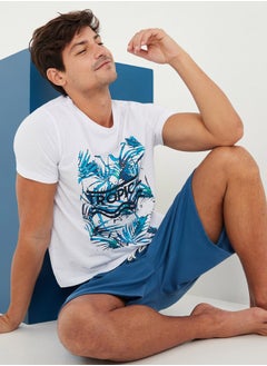 Tropical Graphic Print T-shirt and Shorts Sleep Set