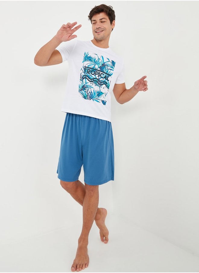 Styli - Tropical Graphic Print T-shirt and Shorts Sleep Set - Image 1