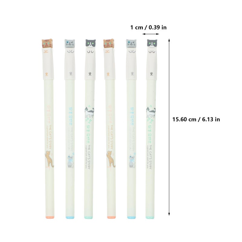 6Pcs Black 0.38mm Fine Point Gel Pens Cute Cat Pattern for School Office Writing - Image 3