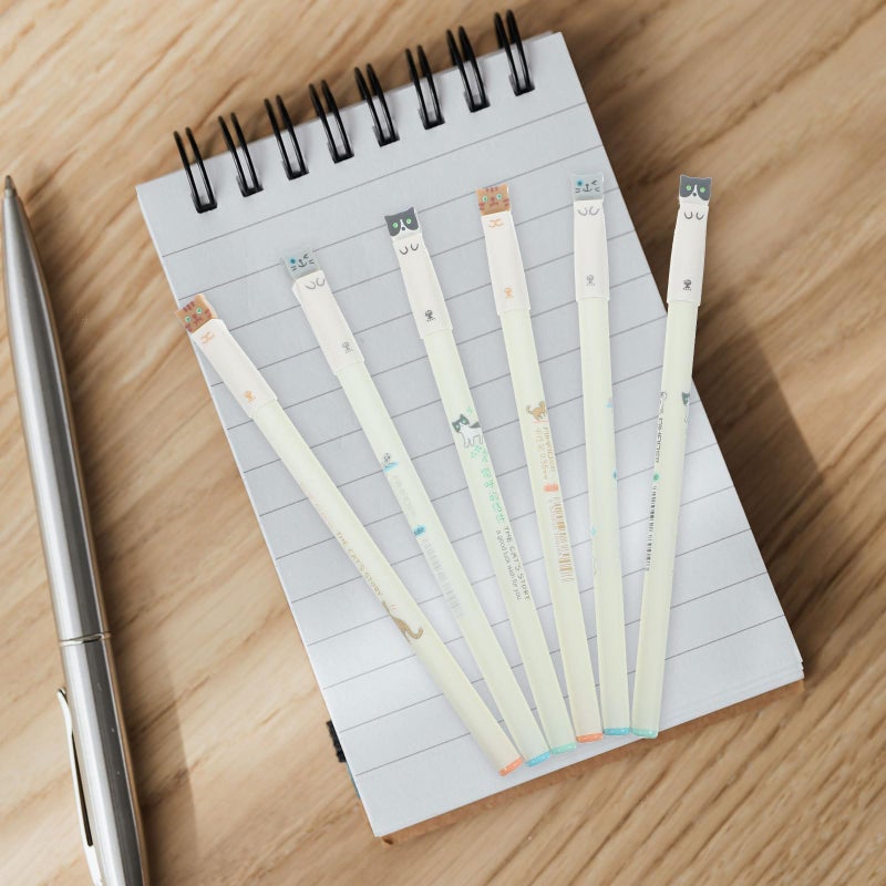 6Pcs Black 0.38mm Fine Point Gel Pens Cute Cat Pattern for School Office Writing - Image 5