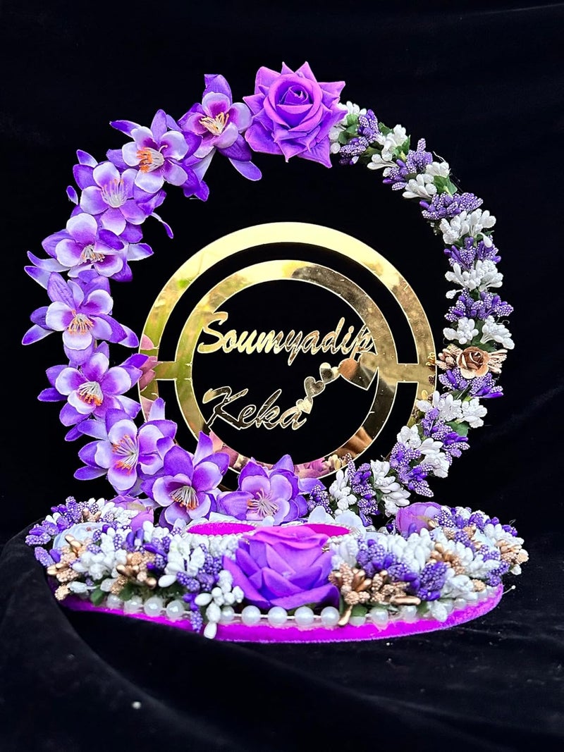 Mridang Customise Engagement Ring PlatterRing HolderRing Tray With Acrylic Name Of GroomBrideWedding Ring PlatterDecorative TrayMarriage DecorGorgeous Lavender - Image 3