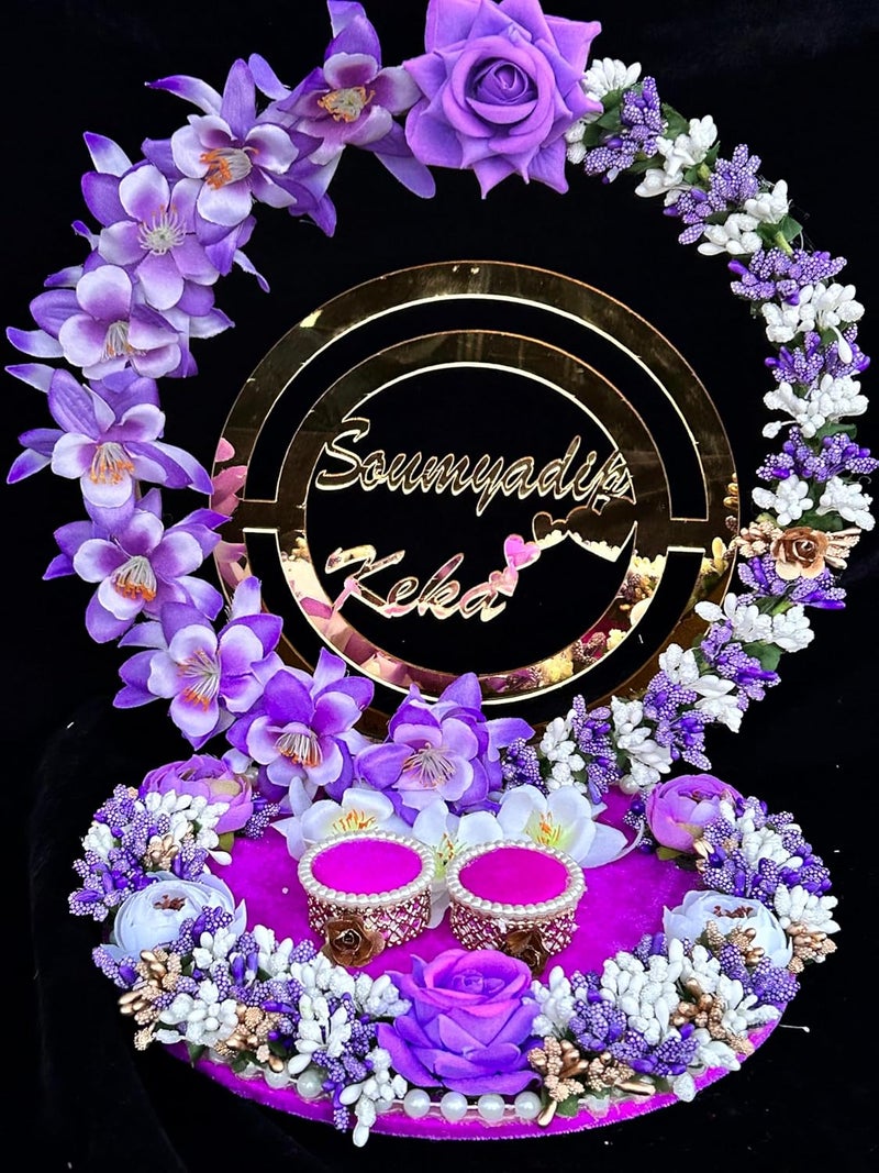 Mridang Customise Engagement Ring PlatterRing HolderRing Tray With Acrylic Name Of GroomBrideWedding Ring PlatterDecorative TrayMarriage DecorGorgeous Lavender - Image 1