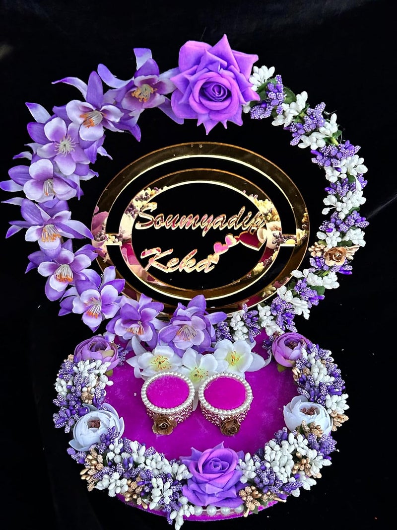 Mridang Customise Engagement Ring PlatterRing HolderRing Tray With Acrylic Name Of GroomBrideWedding Ring PlatterDecorative TrayMarriage DecorGorgeous Lavender - Image 4