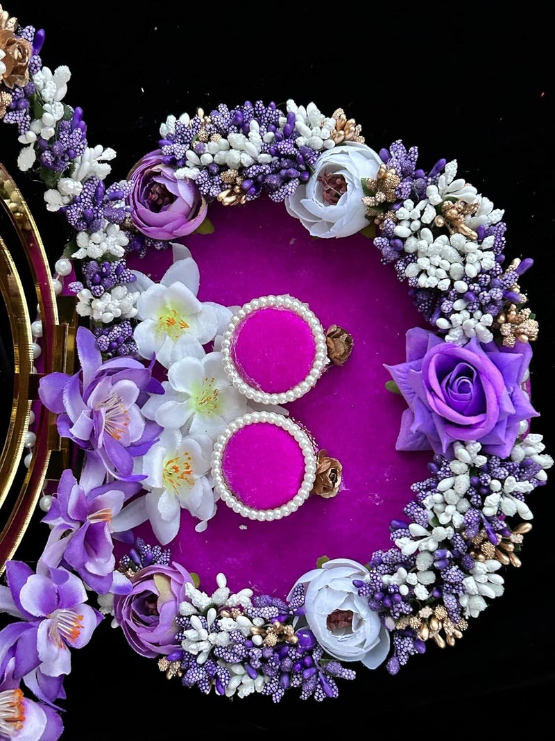 Mridang Customise Engagement Ring PlatterRing HolderRing Tray With Acrylic Name Of GroomBrideWedding Ring PlatterDecorative TrayMarriage DecorGorgeous Lavender - Image 5