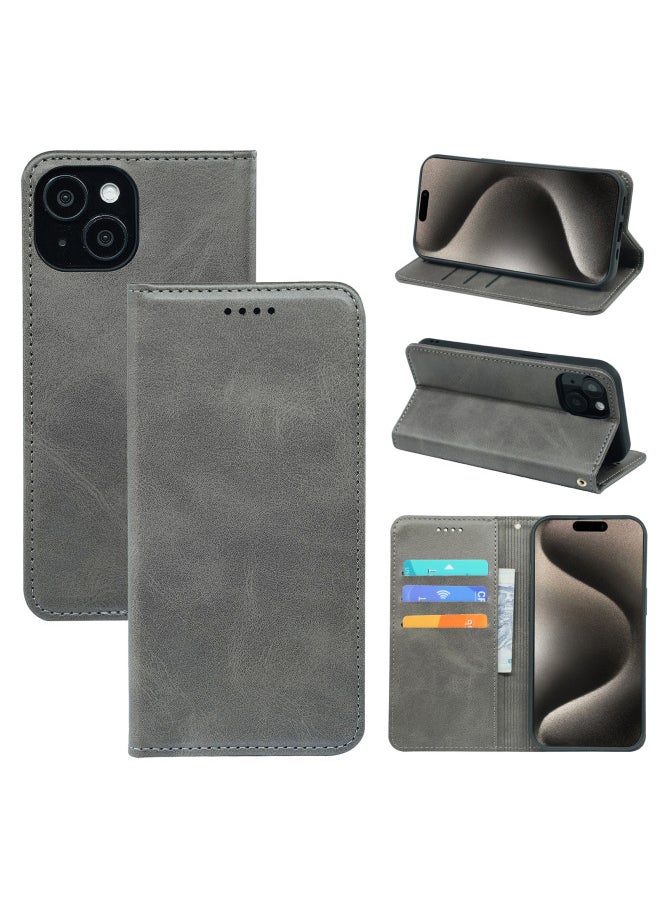 Generic Strong Magnetic Mini-bull Leather Phone Case For 14/se3 2022/For Iphone 13/12/11/7/xr Digital Computer Protective Cover-Color:Gray-Applicable Model:For AppleFor Iphone 15 Pro Max  - Image 1