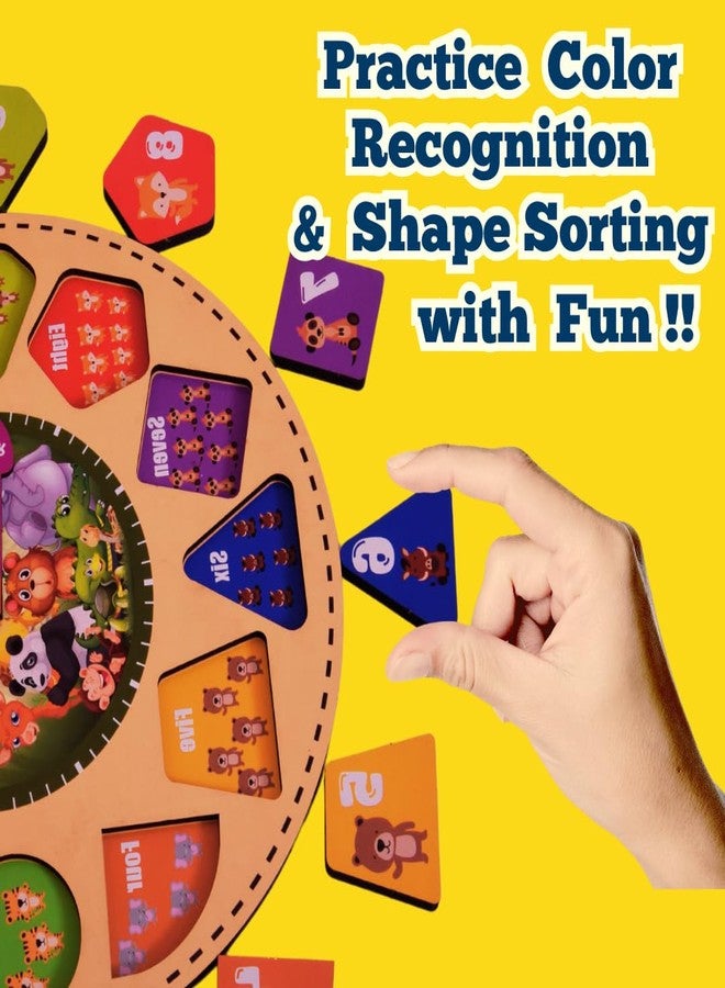 Toyjos Kids Wooden Time Learning Analog Clock | Animal-Themed Montessori Early Educational Digital Number, Shape Sorter, Color Recognition Toys | Puzzle Game Gifts for Baby, Boys, Girls (Age 3+ Years) - Image 5