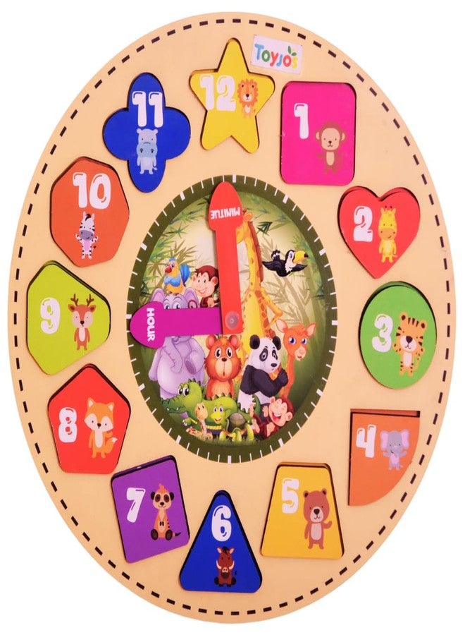Toyjos Kids Wooden Time Learning Analog Clock | Animal-Themed Montessori Early Educational Digital Number, Shape Sorter, Color Recognition Toys | Puzzle Game Gifts for Baby, Boys, Girls (Age 3+ Years) - Image 1