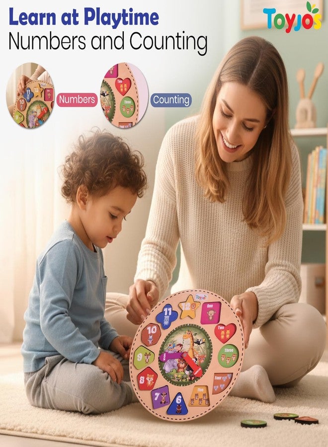 Toyjos Kids Wooden Time Learning Analog Clock | Animal-Themed Montessori Early Educational Digital Number, Shape Sorter, Color Recognition Toys | Puzzle Game Gifts for Baby, Boys, Girls (Age 3+ Years) - Image 3