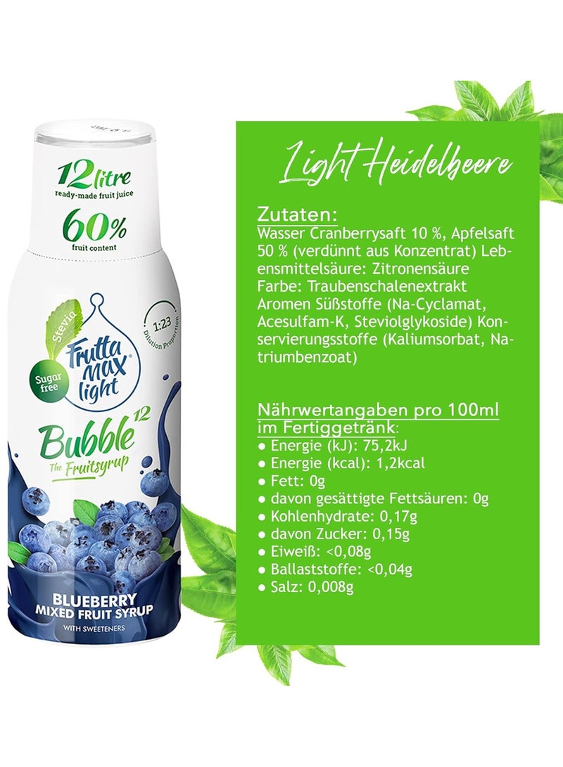 فروتا ماكس لايت FruttaMax Light - منخفض الكربوهيدرات - شراب اللياقة البدنية | زيرو سكر | مع ستيفيا | 60٪ محتوى الفاكهة 500 مل (توت أزرق - خفيف)  - Image 2
