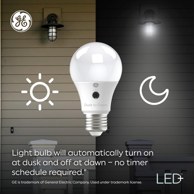 GE LED+ Dusk to Dawn A19 LED Light Bulbs, Automatic On/Off Outdoor Light, 8.5W, Soft White (3 Pack) - Image 4