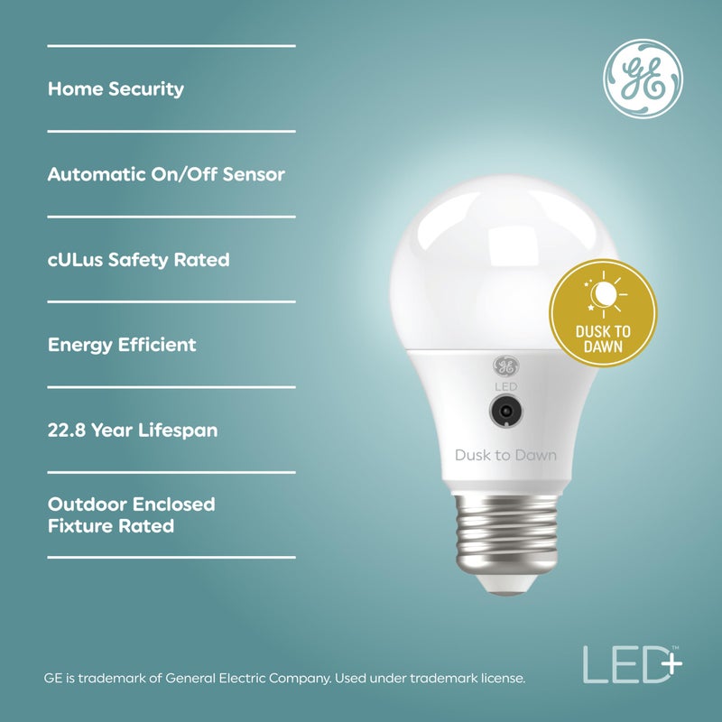GE LED+ Dusk to Dawn A19 LED Light Bulbs, Automatic On/Off Outdoor Light, 8.5W, Soft White (3 Pack) - Image 2
