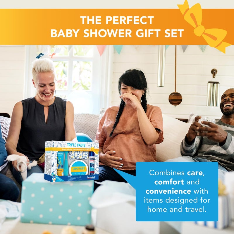 Triple Paste طقم هدايا أساسية للأم والطفل من Triple Paste مع 5 عناصر: مرهم طفح الحفاض 8 أونصات، أنبوب 2 أونصة، ملعقة تطبيق، رذاذ Dermoplast، وغطاء متعدد الاستخدامات. - Image 2