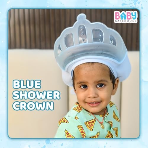 BabySafeHouse Shower Cap Shield for Kids, Bath Visor in Crown Shape to Protect Eyes & Ears of Toddlers and Children while Bathing, Silicon Shampoo Hat (Blue Color) - Image 1
