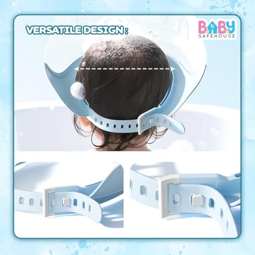 BabySafeHouse Shower Cap Shield for Kids, Bath Visor in Crown Shape to Protect Eyes & Ears of Toddlers and Children while Bathing, Silicon Shampoo Hat (Blue Color) - Image 3