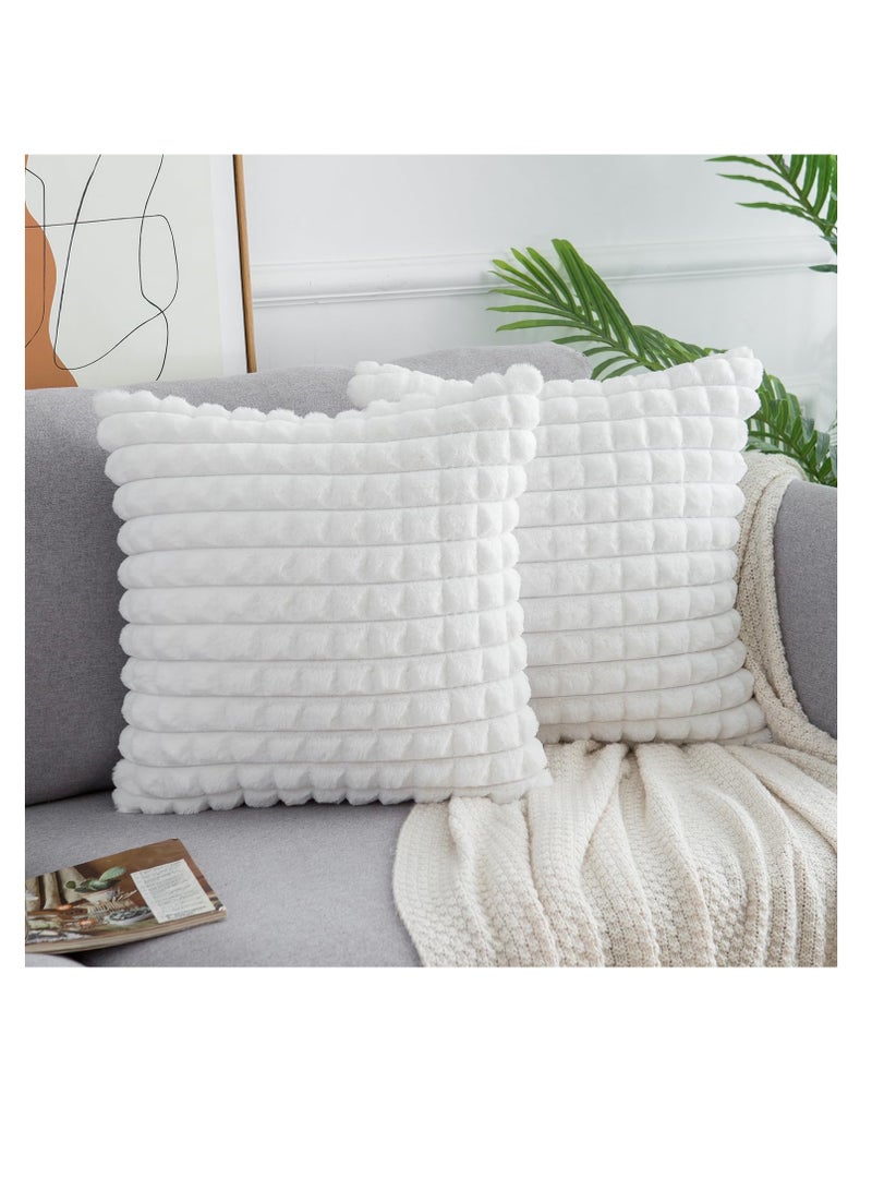 SYOSI 2Pcs Cushion Covers 45 x 45 Fluffy Faux Fur Buffalo Grid Sofa Cushion Case Luxurious Boho Farmhouse Throw Pillow Covers Soft Plush Pillowcases for Couch Bed Livingroom Car Home Decor White - Image 1