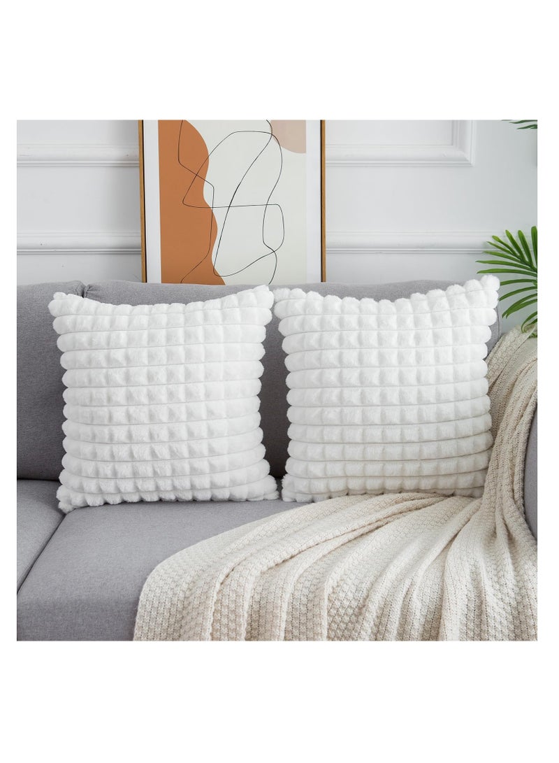 SYOSI 2Pcs Cushion Covers 45 x 45 Fluffy Faux Fur Buffalo Grid Sofa Cushion Case Luxurious Boho Farmhouse Throw Pillow Covers Soft Plush Pillowcases for Couch Bed Livingroom Car Home Decor White - Image 3