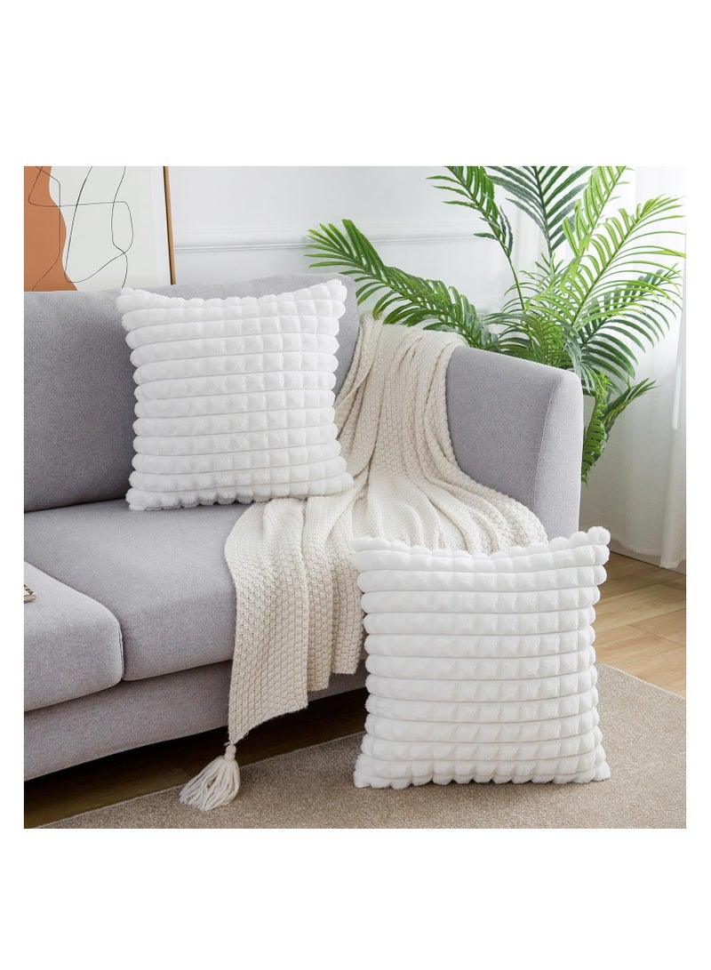 SYOSI 2Pcs Cushion Covers 45 x 45 Fluffy Faux Fur Buffalo Grid Sofa Cushion Case Luxurious Boho Farmhouse Throw Pillow Covers Soft Plush Pillowcases for Couch Bed Livingroom Car Home Decor White - Image 4