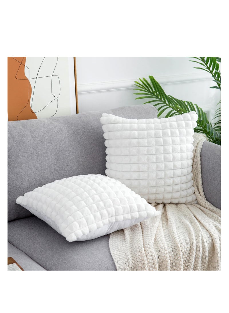 SYOSI 2Pcs Cushion Covers 45 x 45 Fluffy Faux Fur Buffalo Grid Sofa Cushion Case Luxurious Boho Farmhouse Throw Pillow Covers Soft Plush Pillowcases for Couch Bed Livingroom Car Home Decor White - Image 2