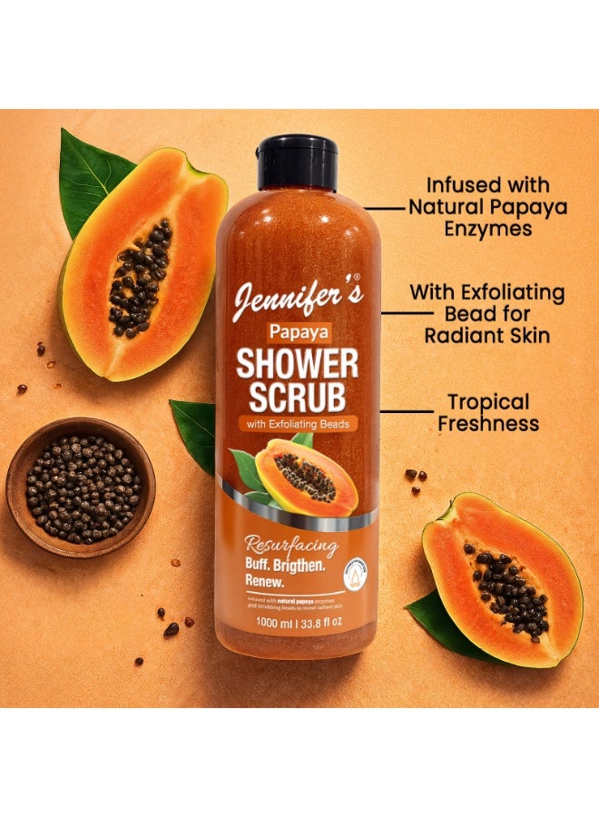 Jennifer's Jennifer’s Papaya Shower Scrub 1000ML - Exfoliating Body Scrub with Papaya Enzymes & Natural Beads - Brightening & Renewing Formula for Smooth, Radiant Skin for Men & Women - Image 5