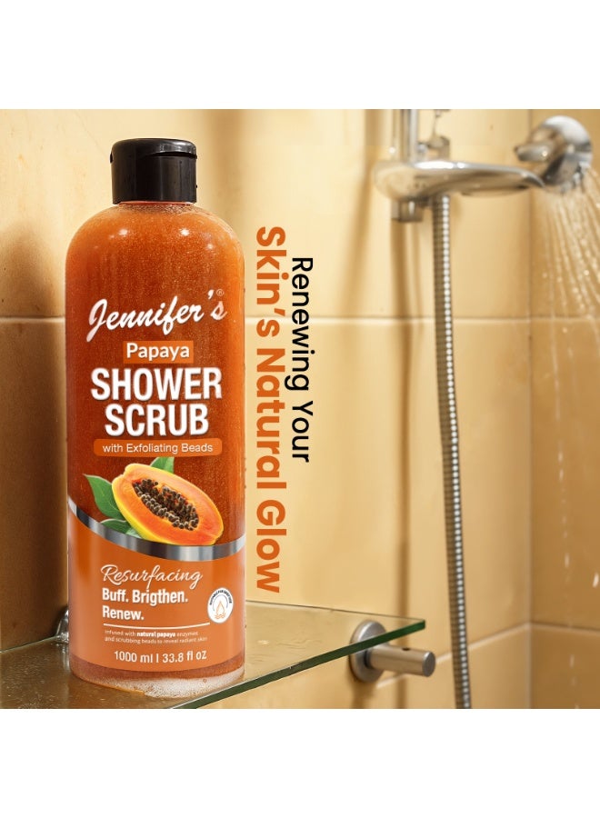 Jennifer's Jennifer’s Papaya Shower Scrub 1000ML - Exfoliating Body Scrub with Papaya Enzymes & Natural Beads - Brightening & Renewing Formula for Smooth, Radiant Skin for Men & Women - Image 4
