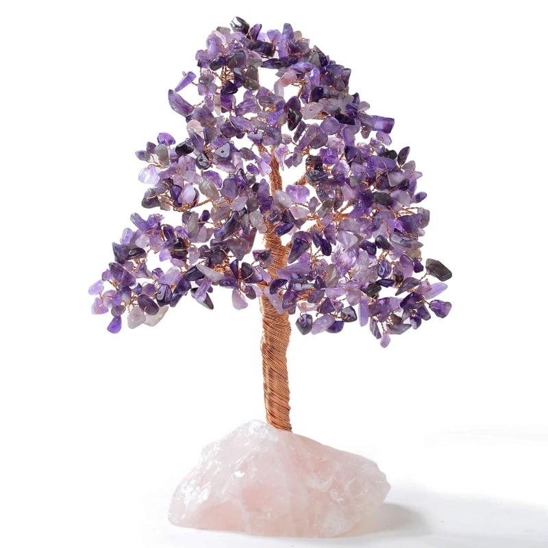 KALIFANO Premium Natural Amethyst 414 Gemstone Count Chakra Crystal Tree with Rose Quartz Base with Healing Properties  Bonsai Feng Shui Money Tree for Positive Energy Luck and Wealth