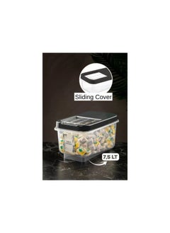 دنيا بلاستيك دنيا - عبوة حبوب/حبوب غذائية بلون اسود مائل بسعة 7.5 لتر مع غطاء ينزلق - حلا لتخزين - خالية من مادة BPA | الطول= 34.5 سم العرض= 19 سم الارتفاع= 18 سم  - Image 3