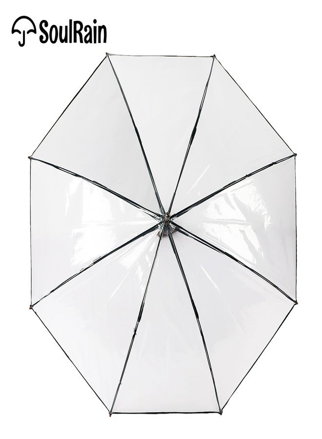 SoulRain 48" Large Umbrella-Golf Windproof Strong Stick Umbrellas,Wind Resistant Umbrella for Rain,Durable Travel&Rainproof Vintage Cane with Classic Wooden Handle for Mens & Women, Clear, 48 inch - Image 2
