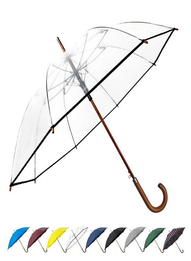 SoulRain 48" Large Umbrella-Golf Windproof Strong Stick Umbrellas,Wind Resistant Umbrella for Rain,Durable Travel&Rainproof Vintage Cane with Classic Wooden Handle for Mens & Women, Clear, 48 inch - Image 1
