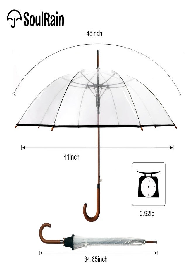 SoulRain 48" Large Umbrella-Golf Windproof Strong Stick Umbrellas,Wind Resistant Umbrella for Rain,Durable Travel&Rainproof Vintage Cane with Classic Wooden Handle for Mens & Women, Clear, 48 inch - Image 4