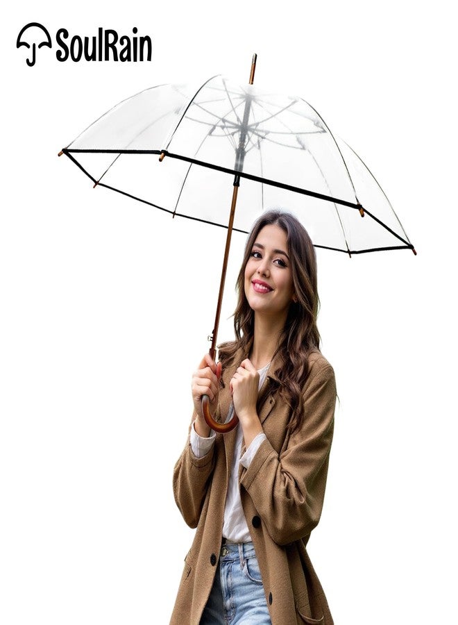 SoulRain 48" Large Umbrella-Golf Windproof Strong Stick Umbrellas,Wind Resistant Umbrella for Rain,Durable Travel&Rainproof Vintage Cane with Classic Wooden Handle for Mens & Women, Clear, 48 inch - Image 3
