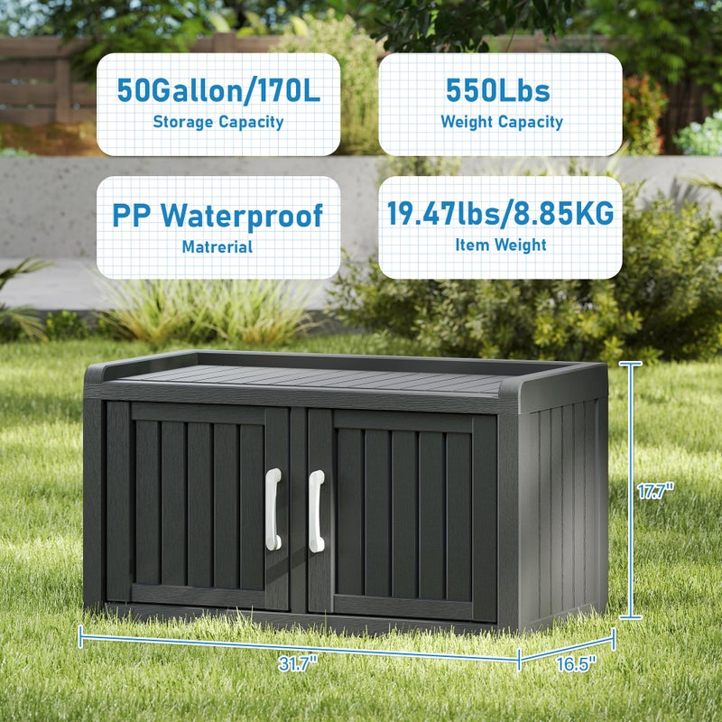 NBYSGO 2-Tier Storage Bench, Waterproof UV-Resistant Outdoor Shoe Storage Cabinet with 2 Doors & Adjustable Shelves for Indoor Outdoor Entryway, Hallway, Living Room (Midnight Black) - Image 2