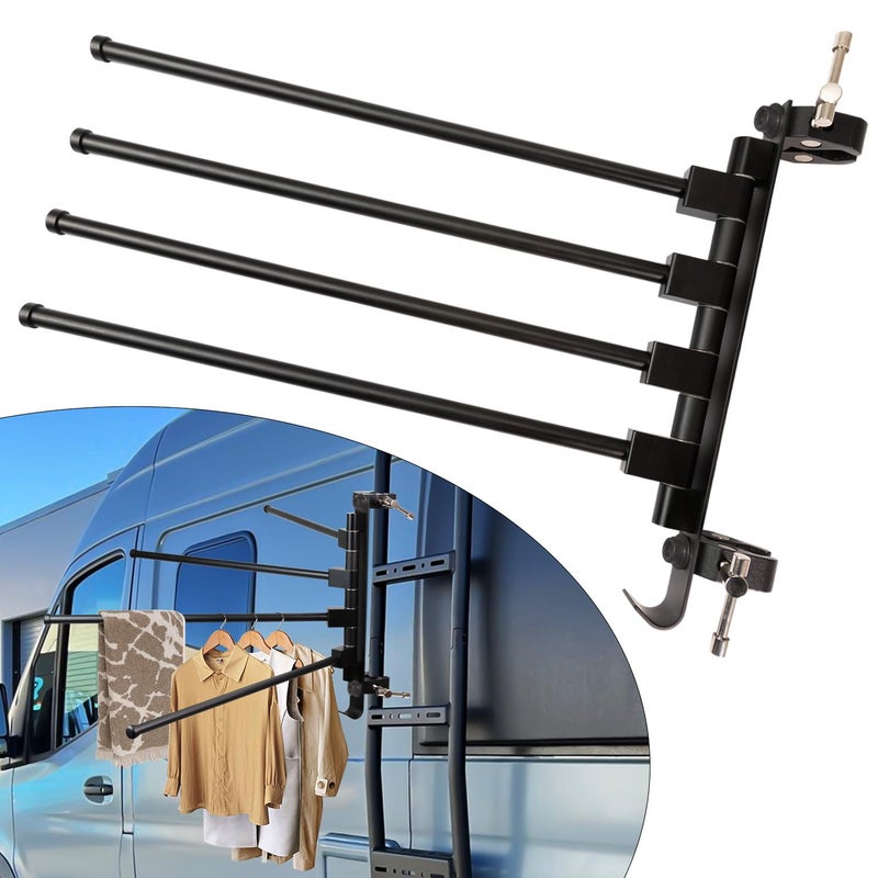 Fistihon RV Clothes Drying Rack Aluminum 304 Stainless Steel Accessories Versatile No Drilling AntiRust for Ladder Boats RV Camper Trailer Travel Hotel Home