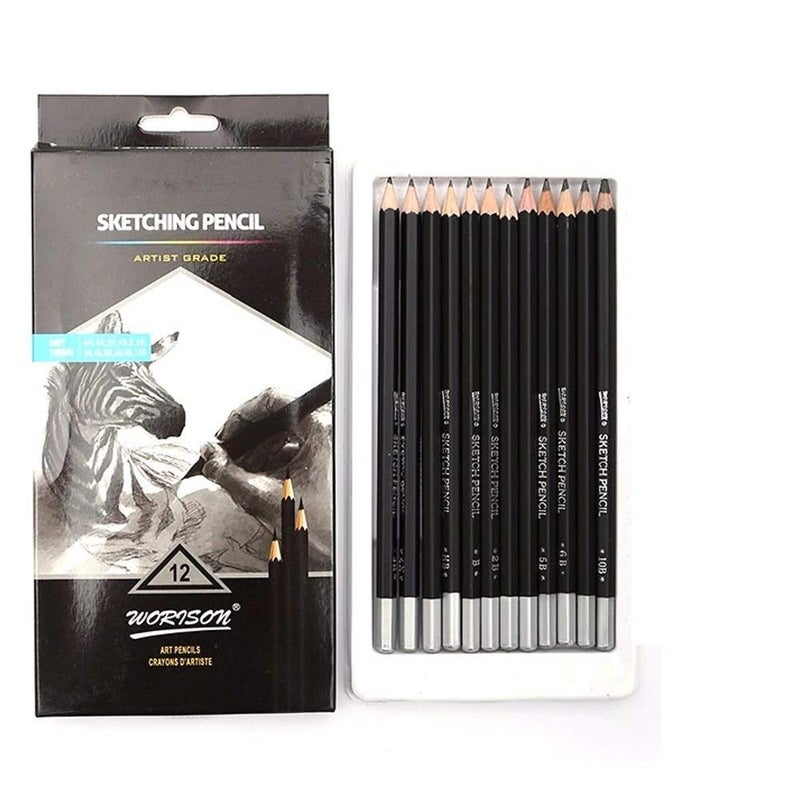 KNAFS 12 Drawing Pencils Set Art Sketching Pencils 6H 4H 2H HB B 2B 3B 4B 5B 6B 8B 10B Graphite Pencils for Adults Kid Artists - Image 1