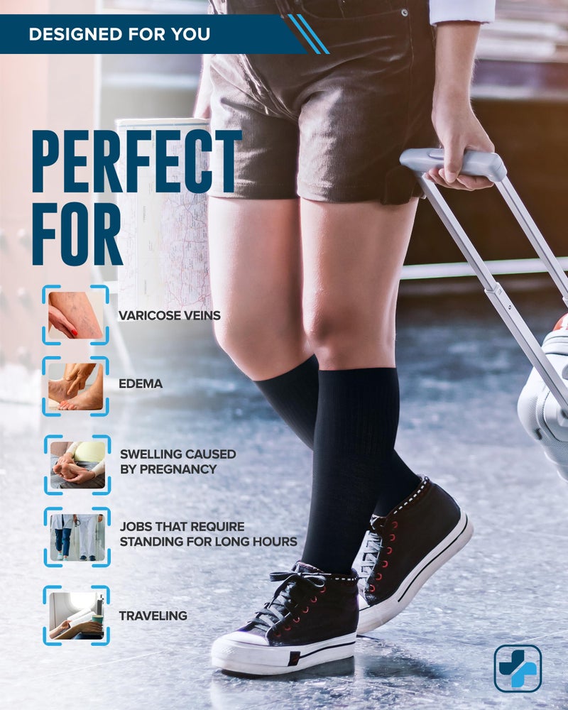 Doctor's Select 3 Pairs Plus Size Compression Socks Wide Calf | Bamboo Viscose Knee High Extra Wide Calf Compression Socks Women & Men | Black - Image 3