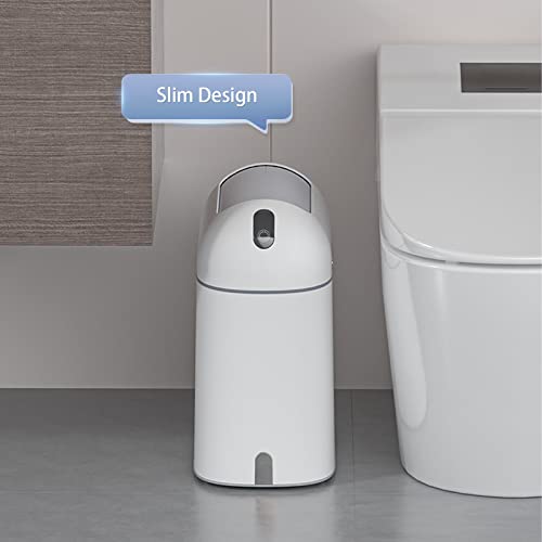 ELPHECO Bathroom Trash Can, 2.5 Gallon Motion Sensor Waterproof Trash Bin with Butterfly lid, Bathroom Decor Waste Basket Garbage Bin for Bedroom Kitchen and Office use, White with Grey Button - Image 5