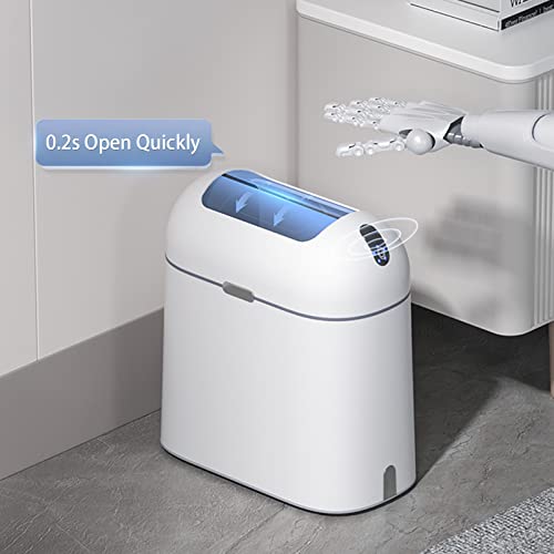 ELPHECO Bathroom Trash Can, 2.5 Gallon Motion Sensor Waterproof Trash Bin with Butterfly lid, Bathroom Decor Waste Basket Garbage Bin for Bedroom Kitchen and Office use, White with Grey Button - Image 4