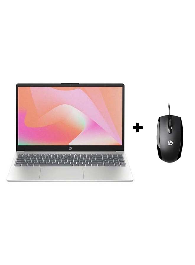 HP لابتوب 15-fd0021nx بشاشة 15.6 بوصة بدقة Full HD (1920X1080) ومعالج Intel Core i3-1315U / 4GB RAM DDR4 / 256GB SSD / DOS (بدون ويندوز) / رسومات Intel UHD + ماوس سلكي USB أسود HP X500 - Image 1