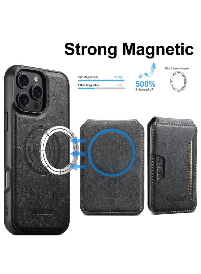 Suteni Case For iPhone 12 Pro Max M3 Card Bag MagSafe Cowhide Texture Leather Phone Case - Image 2
