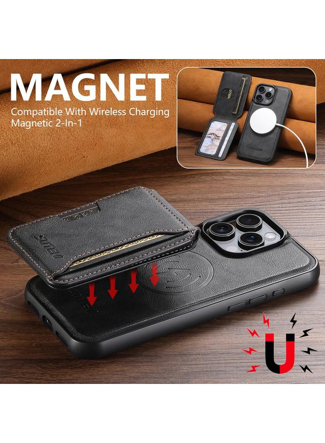 Suteni Case For iPhone 12 Pro Max M3 Card Bag MagSafe Cowhide Texture Leather Phone Case - Image 4