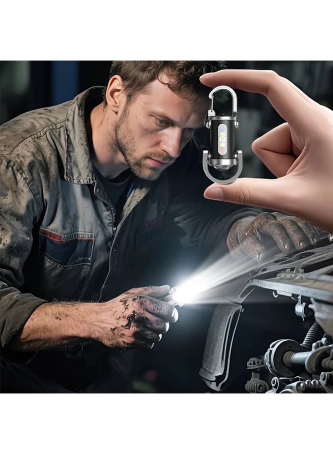 2pcs Black 3 in 1 Emergency Power Keychain Flashlight 500mAh USB C Rechargeable Metal - Image 5