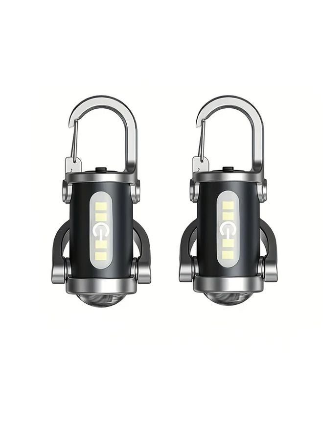 2pcs Black 3 in 1 Emergency Power Keychain Flashlight 500mAh USB C Rechargeable Metal - Image 1