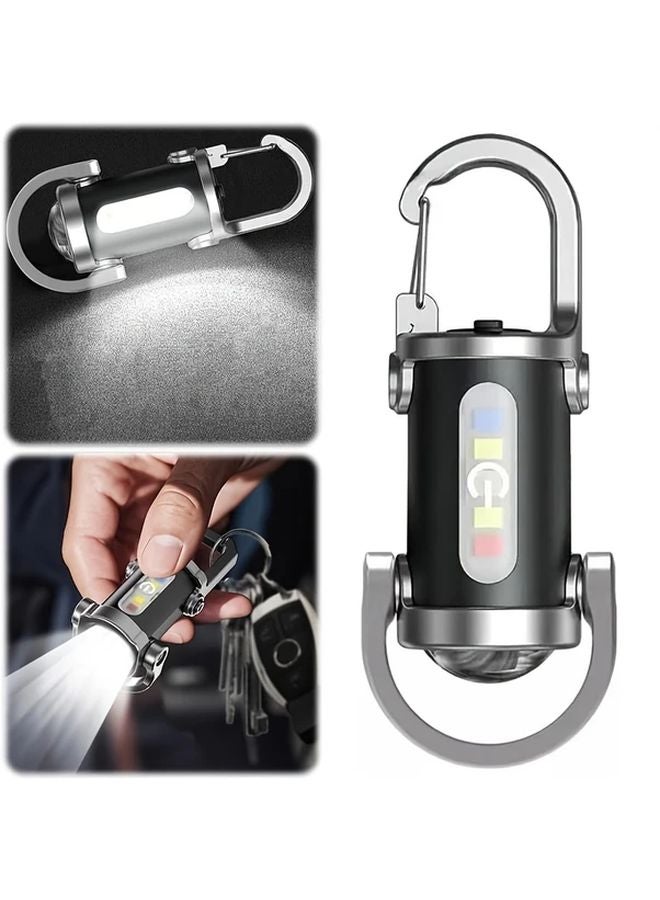 2pcs Black 3 in 1 Emergency Power Keychain Flashlight 500mAh USB C Rechargeable Metal - Image 2