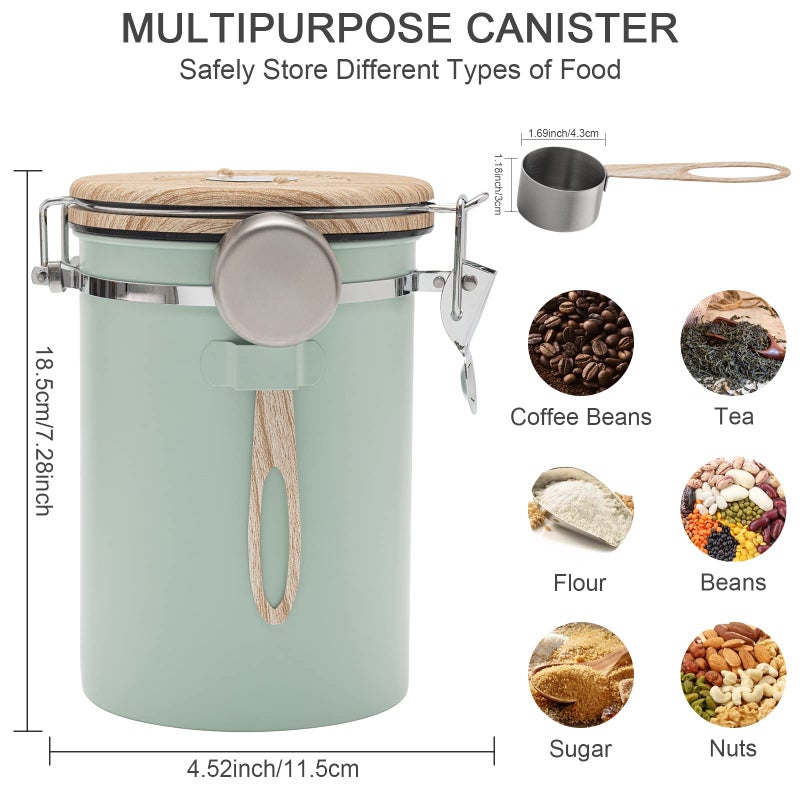 TEDSWAIT Coffee Canisters Airtight Coffee Bean Storage Container Kitchen Stainless Steel Food Storage Container with Scoop Date Tracker & CO2 Valve 61Fl Oz (Green) - Image 3