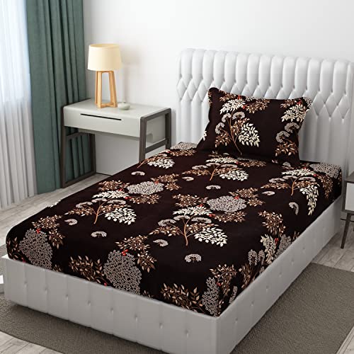 BELVOSTUM Homes Soft 300 TC Cotton 3D Printed Bedsheet for Single Bed with 1 Pillows Covers, 90x60 Inches -Coffee Brown - Image 1