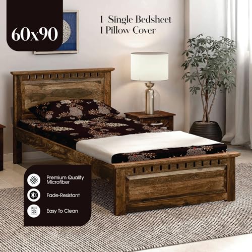 BELVOSTUM Homes Soft 300 TC Cotton 3D Printed Bedsheet for Single Bed with 1 Pillows Covers, 90x60 Inches -Coffee Brown - Image 2